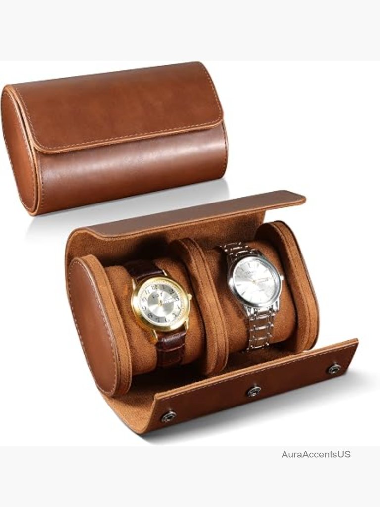 2Slot Watch Roll Travel Case For Men And Women  Pu Leather Suede Lining